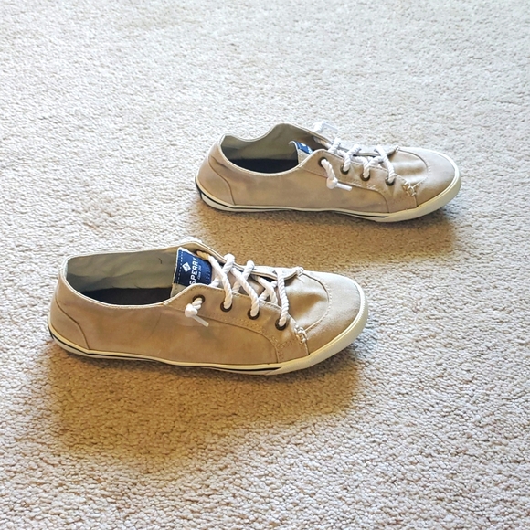 Sperry Tan Canvas Sneakers with White Accents - Picture 2 of 7